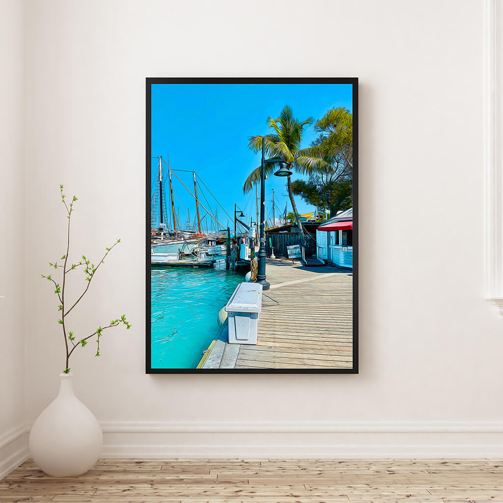 Tropical Wall Art Image One. Beautiful Palms and Blue Water of the ocean