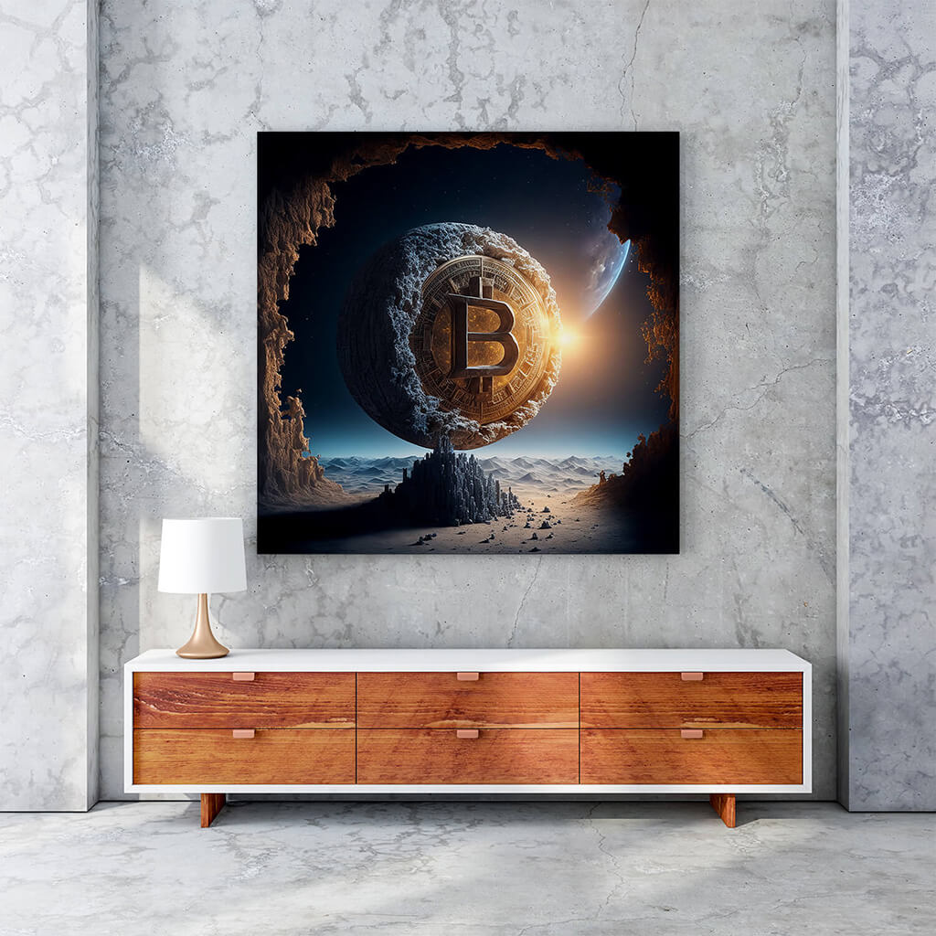 Bitcoin In Space Printable Digital Illustration First Image